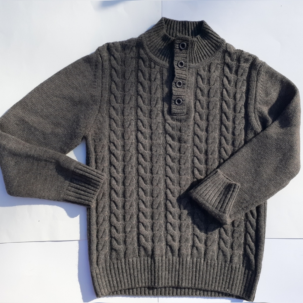Lorenzo Magni Italy Cable Knit Mock Neck Sweater